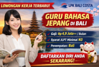 Lowongan Kerja Terbaru: LPK Bali Costa Buka Kesempatan untuk Guru Bahasa Jepang di Bali