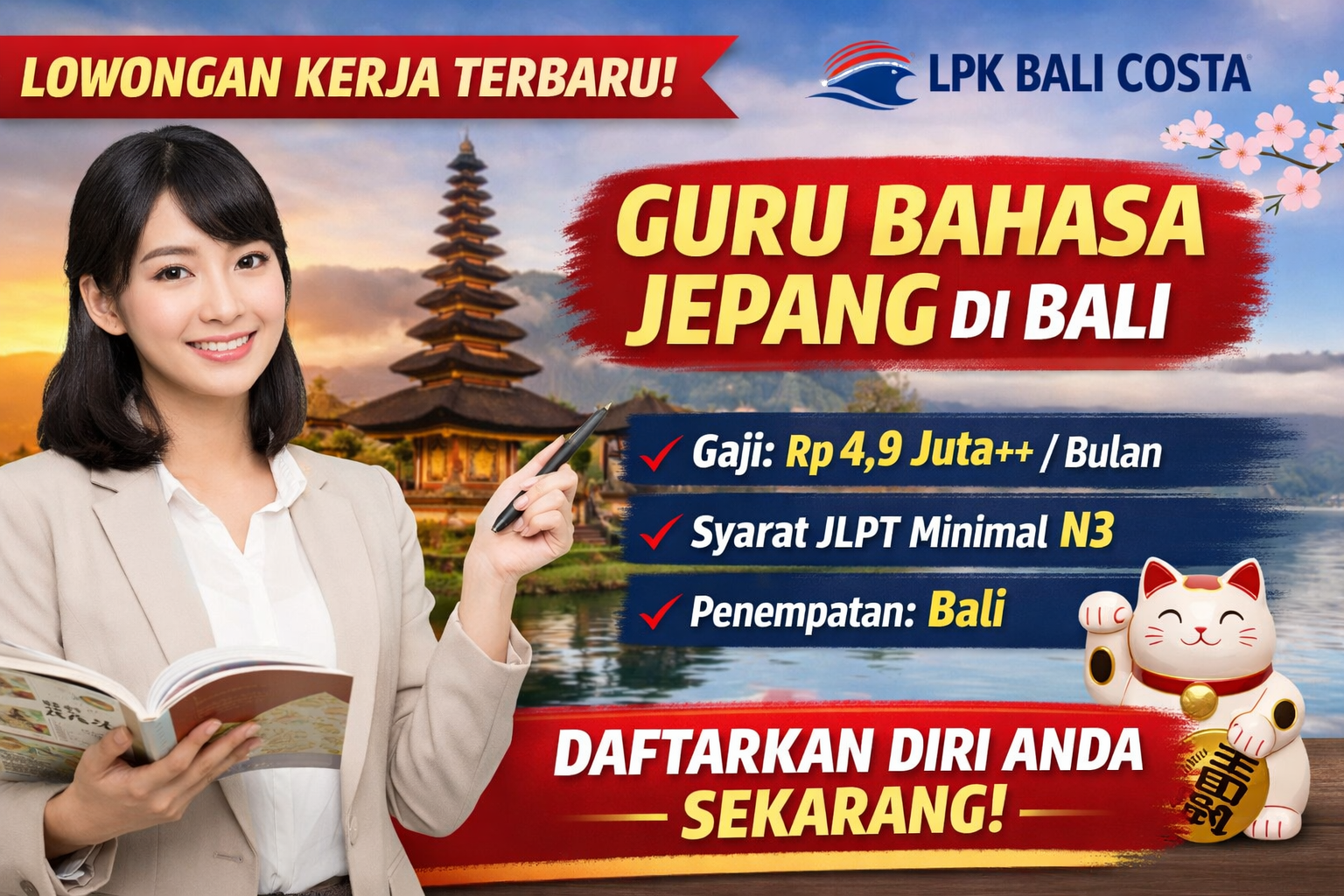 Lowongan Kerja Terbaru: LPK Bali Costa Buka Kesempatan untuk Guru Bahasa Jepang di Bali