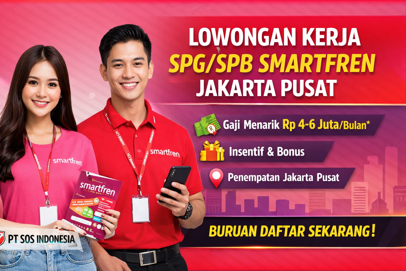 Lowongan Kerja SPG/SPB Smartfren di Jakarta Pusat, Kesempatan Bergabung Bersama PT SOS Indonesia