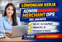 Lowongan Kerja Admin Merchant Ops di PT Valdo Sumber Daya Mandiri, Penempatan DKI Jakarta