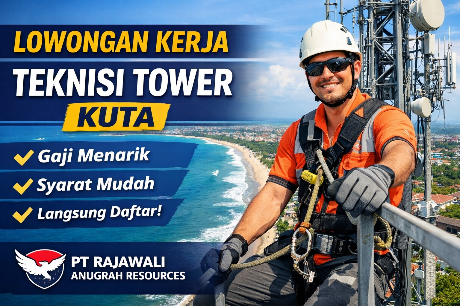 Lowongan Kerja Teknisi Tower di PT Rajawali Anugrah Resources Area Kuta, Simak Kualifikasi dan Cara Daftarnya