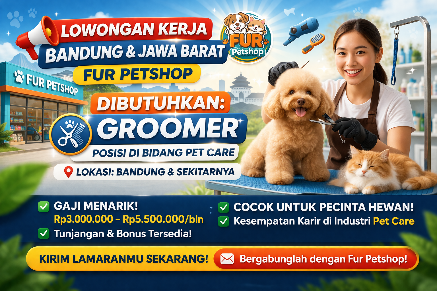 Lowongan Kerja Bandung & Jawa Barat: Fur Petshop Buka Posisi Groomer, Cocok untuk Pecinta Hewan