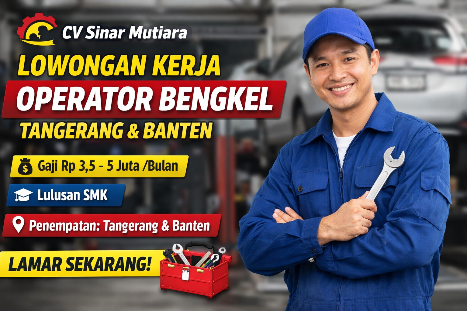 Lowongan Kerja CV Sinar Mutiara Buka Posisi Operator Bengkel di Tangerang & Banten, Simak Syarat dan Gajinya
