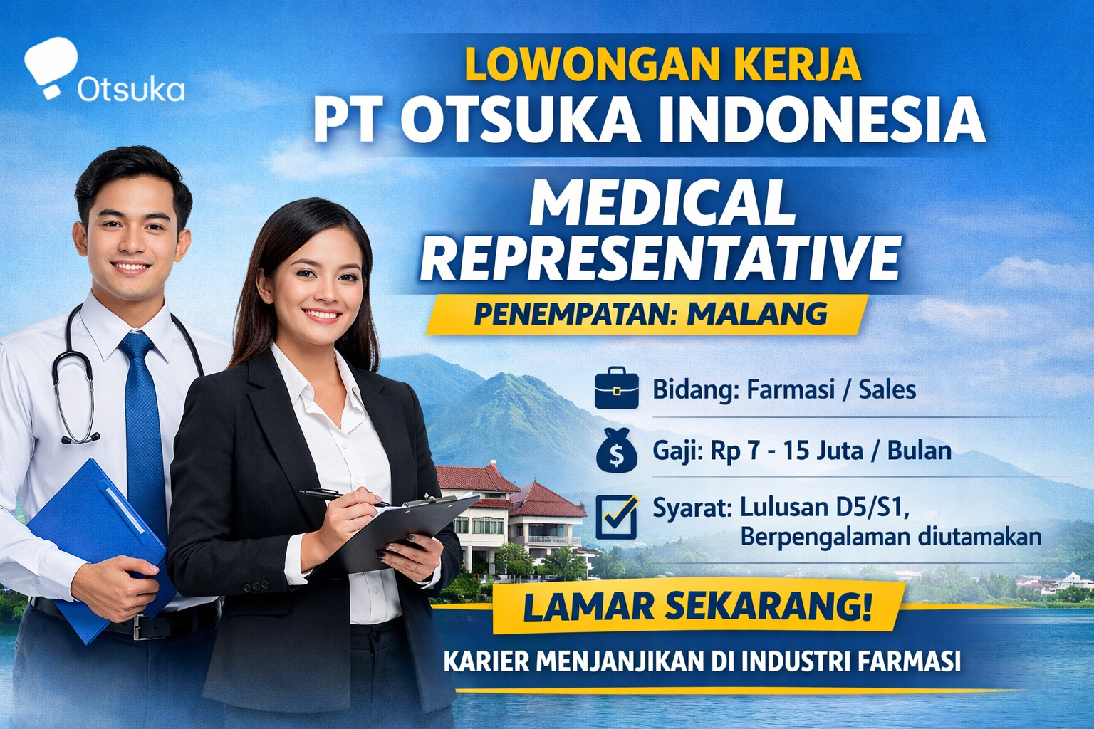 Lowongan Kerja PT Otsuka Indonesia di Malang: Posisi Medical Representative untuk Lulusan Farmasi dan Sales