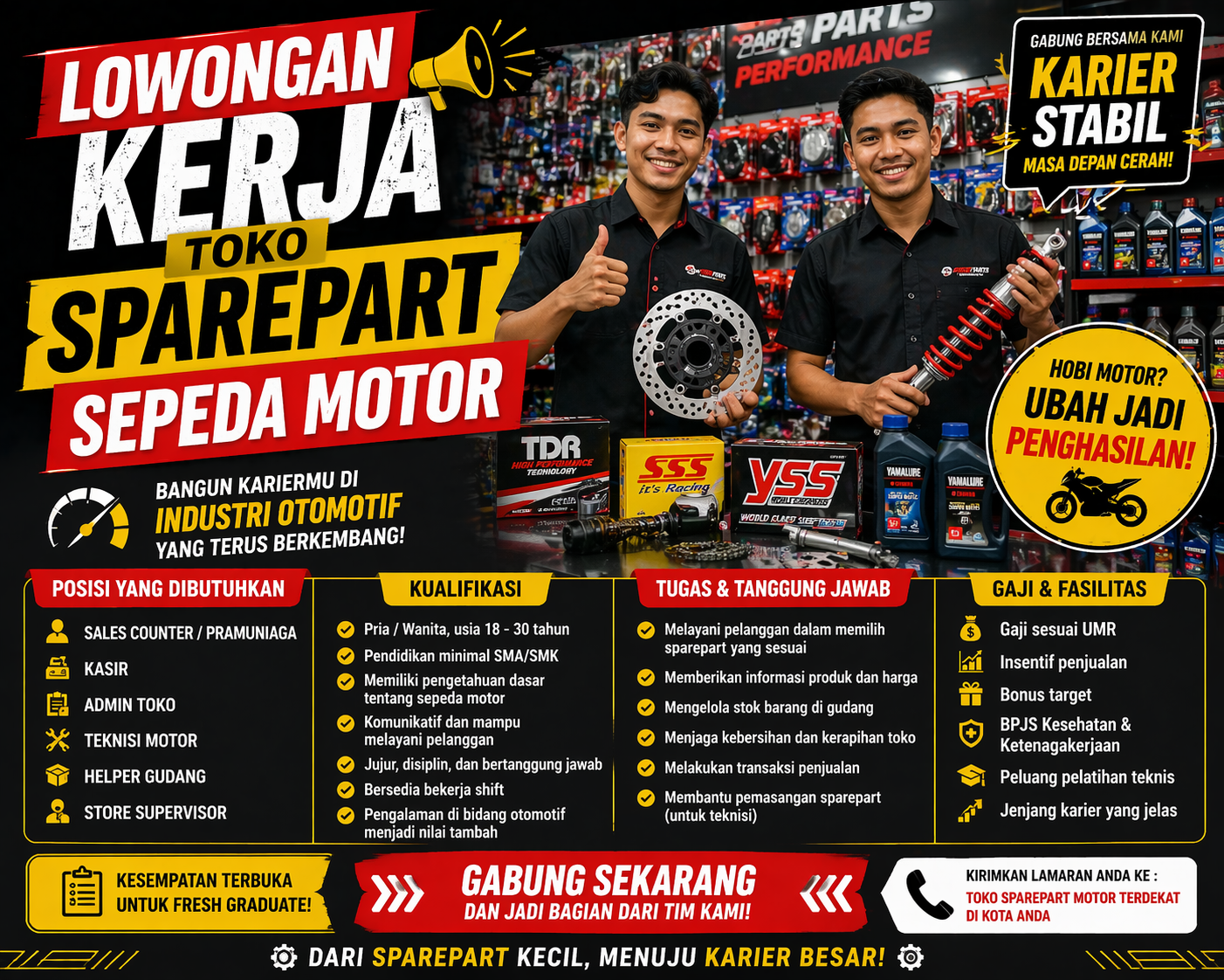 Lowongan Pekerjaan di Toko Sparepart Sepeda Motor 2026: Peluang Karier Menjanjikan di Dunia Otomotif