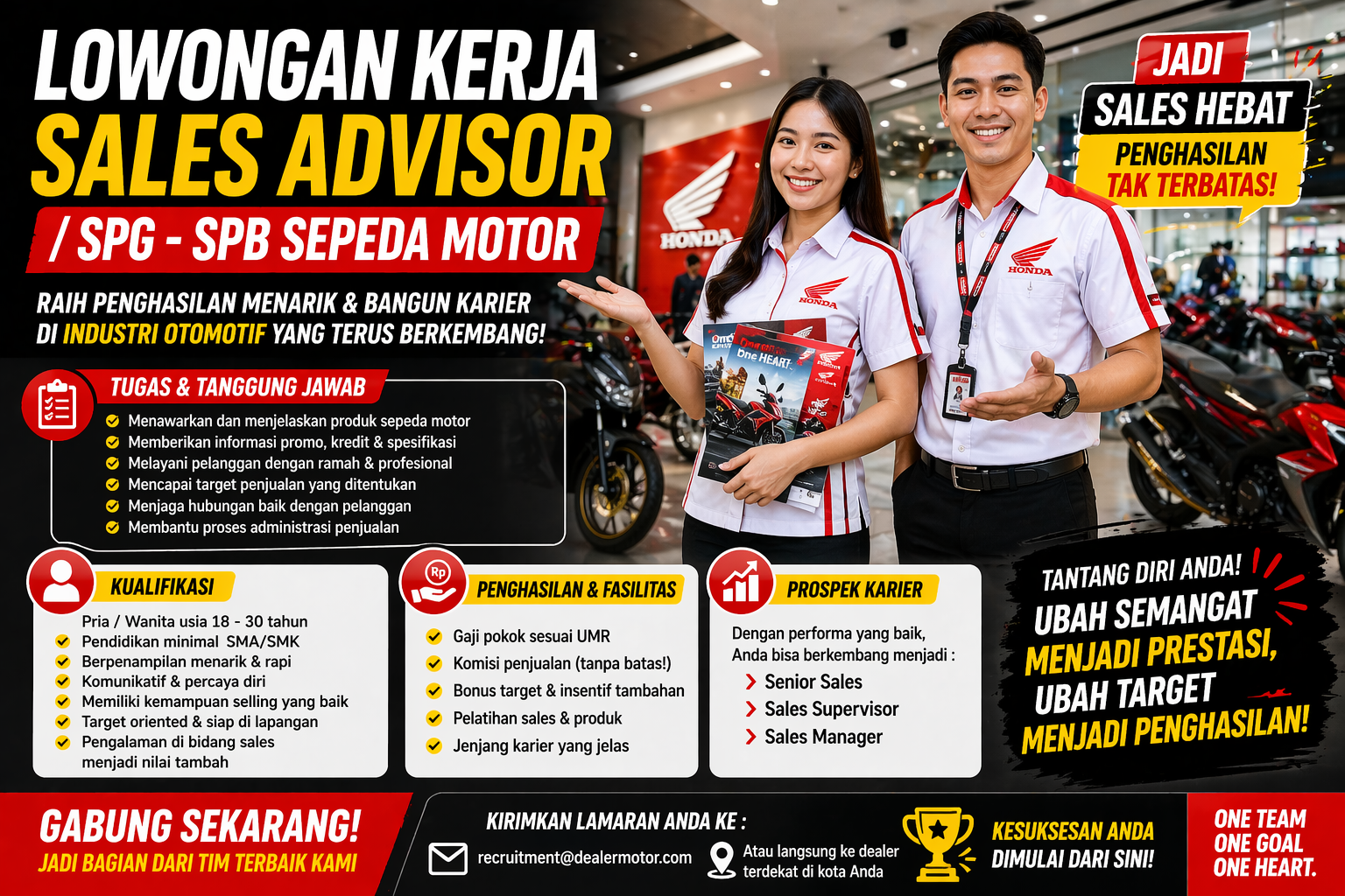 Lowongan Pekerjaan Sales Advisor / SPG-SPB Sepeda Motor 2026: Peluang Karier Menarik di Dunia Otomotif