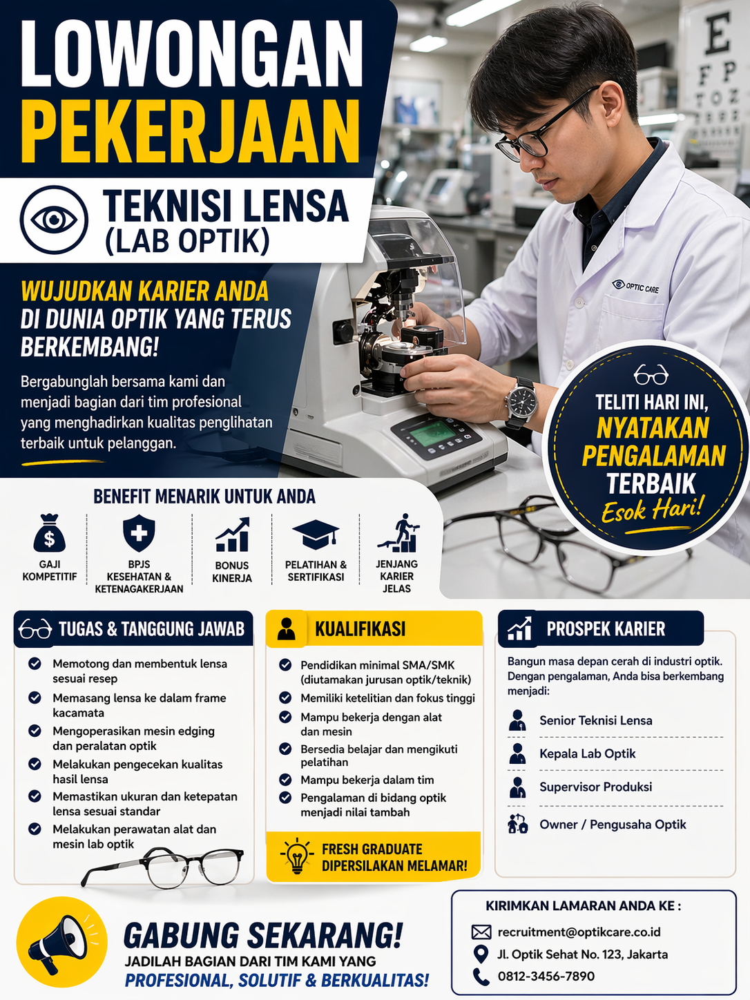 Lowongan Pekerjaan Teknisi Lensa (Lab Optik) 2026: Peluang Karier Profesional di Industri Optik