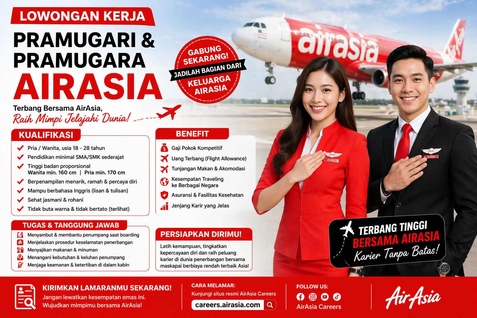 Lowongan Kerja Pramugari dan Pramugara AirAsia 2026: Kesempatan Emas Berkarier di Dunia Penerbangan