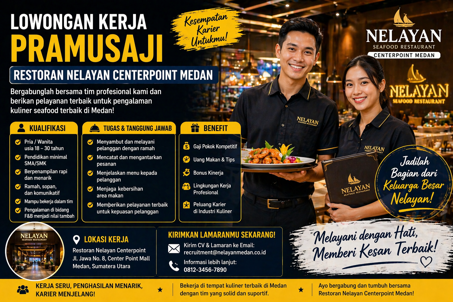 Lowongan Kerja Pramusaji di Restoran Nelayan Centerpoint Medan 2026: Peluang Karier di Dunia Kuliner Premium