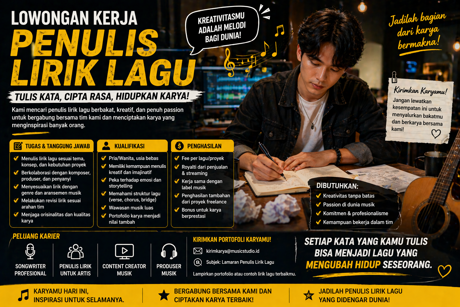 Lowongan Kerja Penulis Lirik Lagu 2026: Peluang Karier Kreatif di Industri Musik