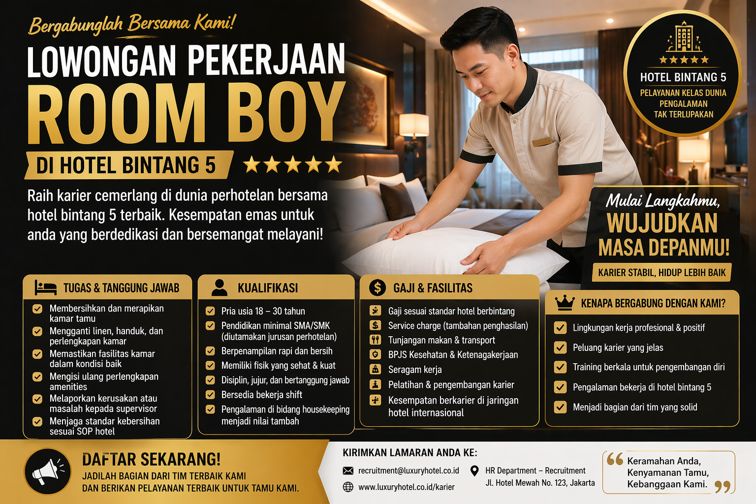 Lowongan Pekerjaan Room Boy di Hotel Bintang 5 2026: Peluang Karier Menjanjikan di Dunia Perhotelan