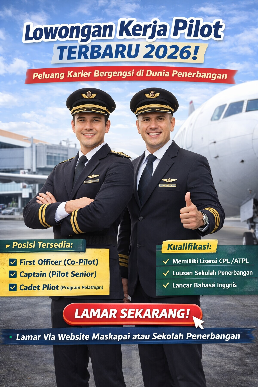 Lowongan Kerja Pilot Terbaru 2026, Peluang Karier Bergengsi di Dunia Penerbangan